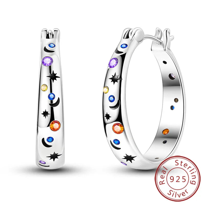 New 925 Sterling Silver Hoop Earrings Star Moon Stud Drop Earrings For Woman Party Wedding Accessories Fashion Jewelry Gift