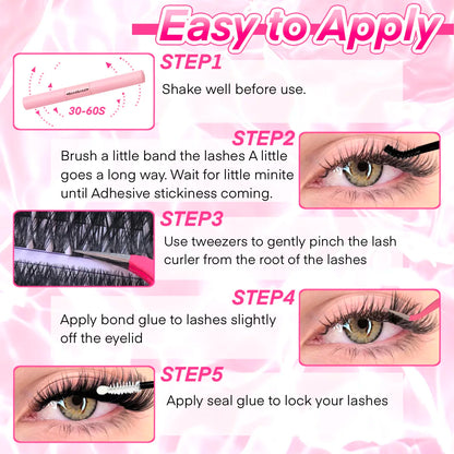 DIY Lash Extension Kit Clusters Individual Eyelashes Kit 9-16mm with Bond and Seal Wispy Natural Mange Lashes