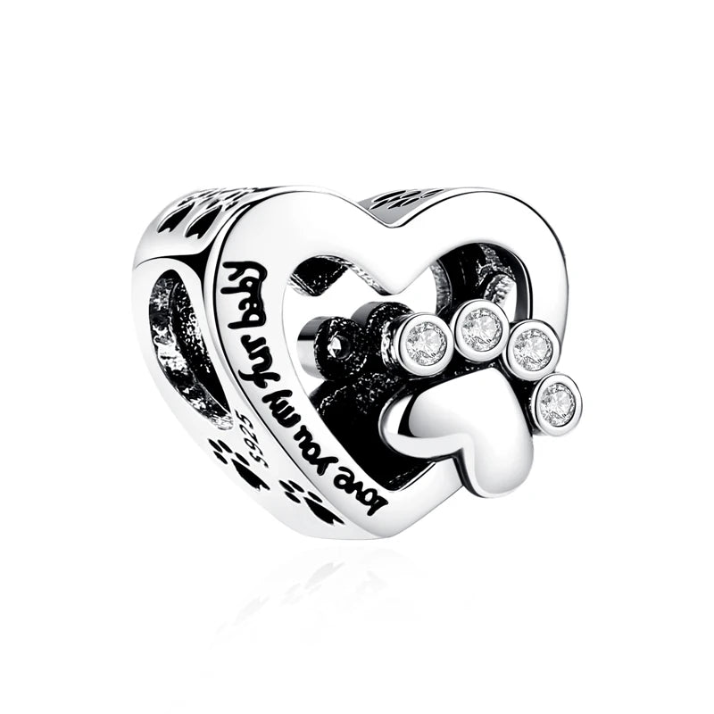 Original 925 Sterling Silver Charms Love Pets Dog Cat Paw Print Pendant Beads Fit Brand Bracelets Necklaces Women DIY Jewelry