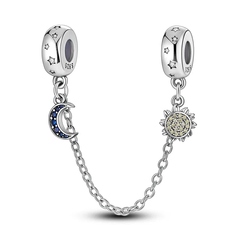 Safety Chain Charms Fit Original 925 Sterling Silver Charms Beads Moon Star Butterfly Heart Safety Chain For Women Jewelry Gifts