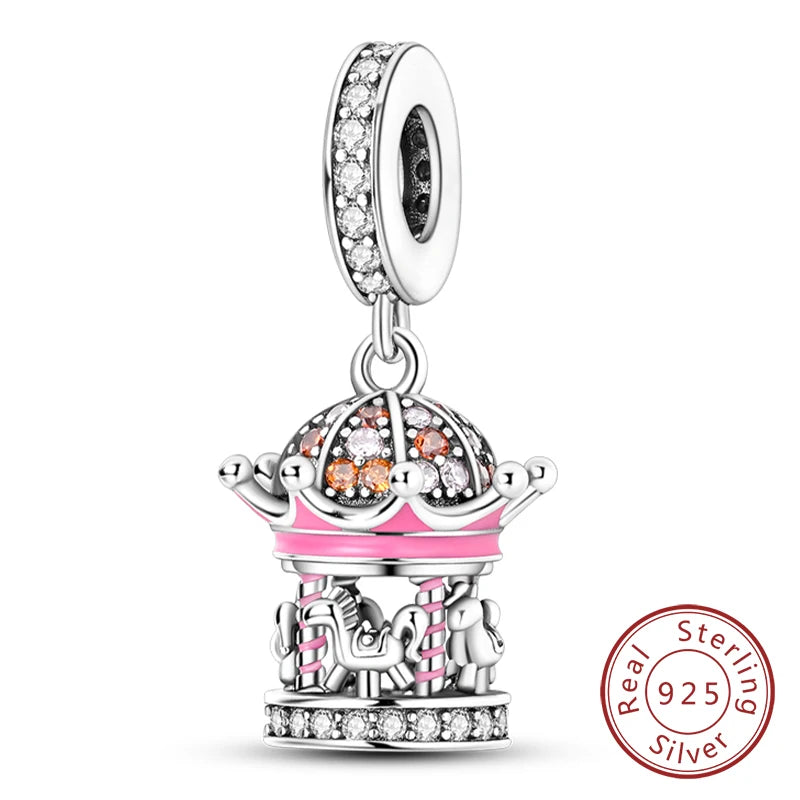 Charm 925 Sterling Silver Pink Pendant Charm Fit Original Charm Bracelet Necklace Beads DIY Jewerlry Accessories