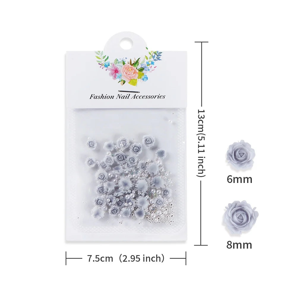 30pcs 3D Mixed Size Pearl Resin Flower Rose Nail Charms Accessories Pink Rose Red Nail Art Luxury Decoratons Supplies Parts DIY