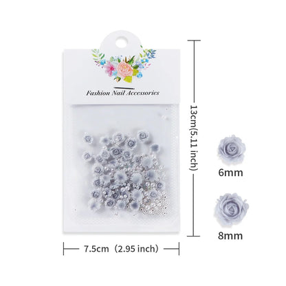 30pcs 3D Mixed Size Pearl Resin Flower Rose Nail Charms Accessories Pink Rose Red Nail Art Luxury Decoratons Supplies Parts DIY