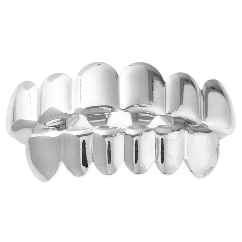 Hip Hop 6/6 Teeth Grills Hip Hop 14K Gold Plated Tooth Caps Decor Braces Punk Cosplay Party Braces For Fashion Women Men Jewelry