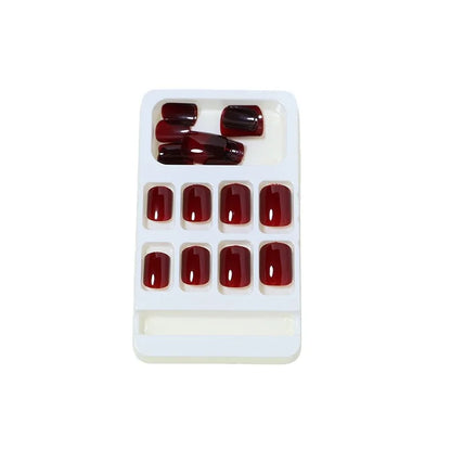 24Pcs Solid Color Wine Red Design Fake Nail Short Square Press on False Nails Simple Detachable Finished Full Cover Nail Tips