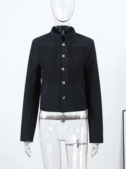 Chic Women's Cropped Jacket Stand Collar Single Breasted Long Sleeve Female Coat 2026 Spring Slim Fashion Solid Lady Outwear