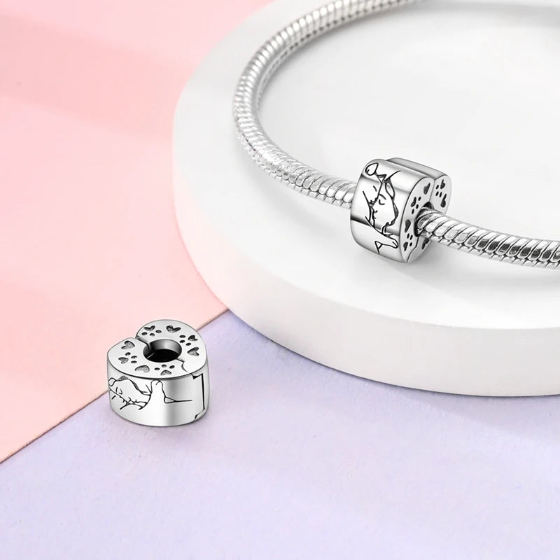 Charms 925 Sterling Silver Dog Cat Paw Print Love Pets Charms Beads Fit Original Bracelets Necklaces Pendant Women DIY Jewelry