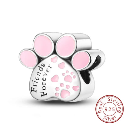 Charms 925 Sterling Silver Dog Cat Paw Print Love Pets Charms Beads Fit Original Bracelets Necklaces Pendant Women DIY Jewelry