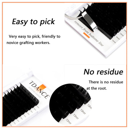 TDANCE Classic Eyelash Extension Korea PBT 16 Row Matte Black Faux Mink Lashes Russian Volume Makeup Eyelashes Individual Lash