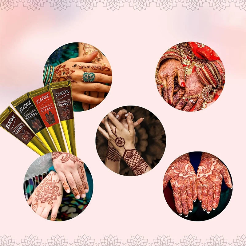 SUANGL Black Brown Red White Henna Cones Indian Henna Tattoo Paste For Temporary Tattoo Body Art Sticker Mehndi Body Paint