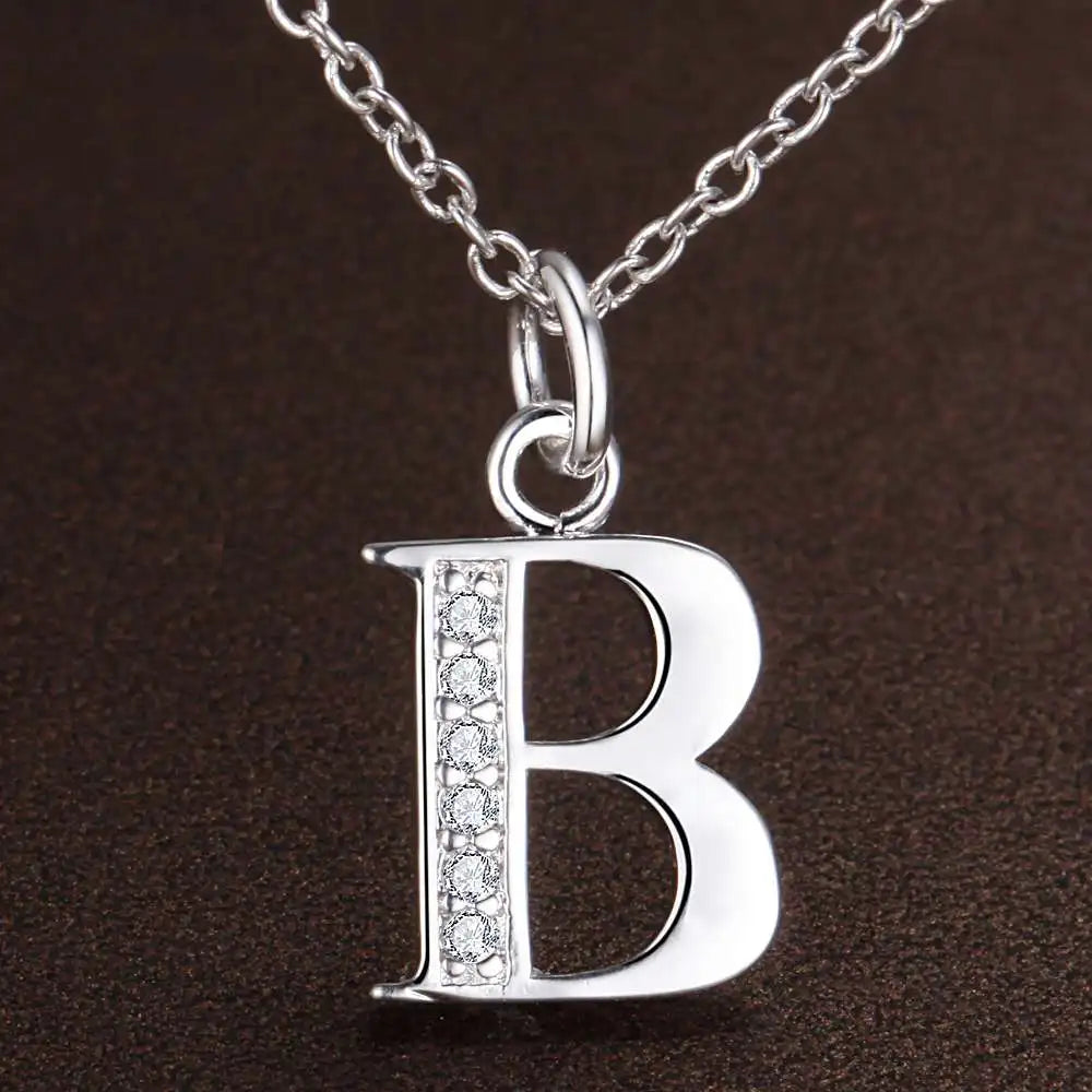 26 Letters 925 Sterling Silver Necklace Pendant Zircon For Women Exquisite Student Girlfriend Jewelry Accessories Wedding Gift