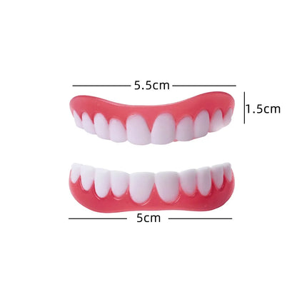 Cosmetic False Teeth Set, Silicone Reline Temporary Dentures, Upper Lower Snap On Veneers for Instant Confident Smile