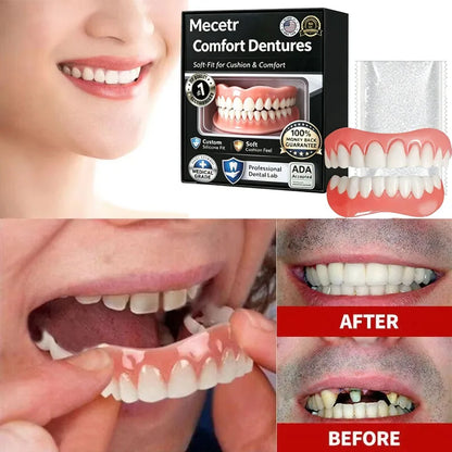 Full Set Natural Dentures Upper & Lower Silicone Fake Teeth Braces Comfort Fit Instant Confidence Smile Oral Care For Men Women
