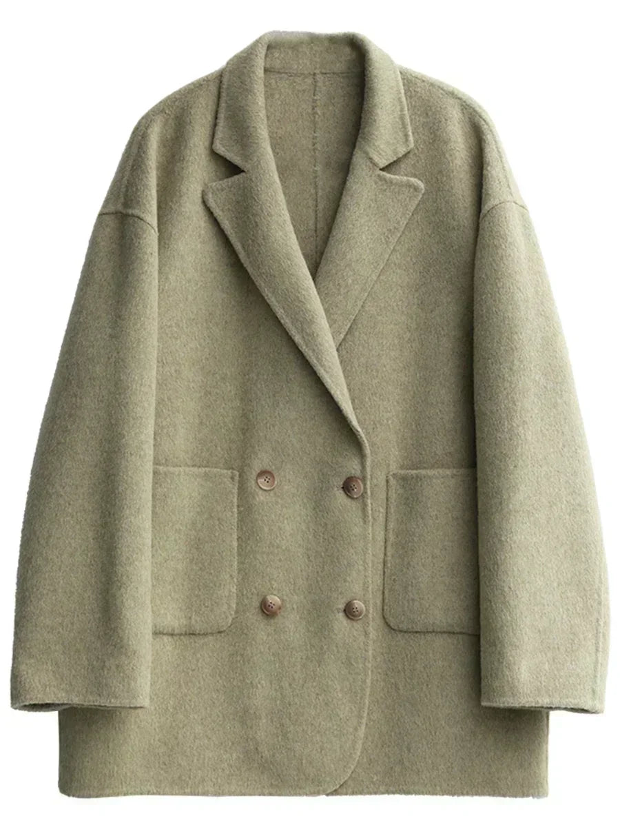 CHIC VEN Women's Woolen Coats Loose Casual Double Breasted Retro Double-sided Jacket Office Lady Outerwear Autumn Winter 2026