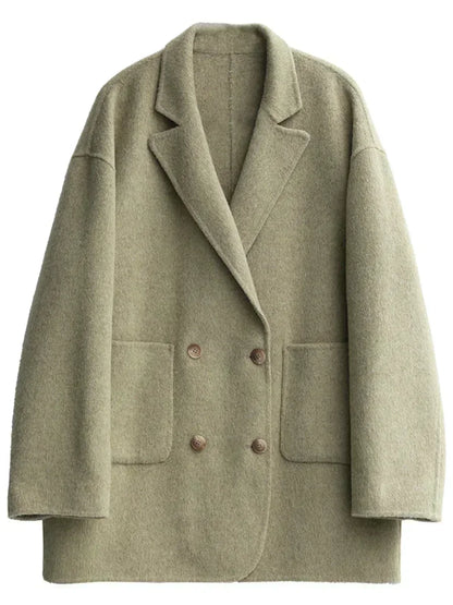 CHIC VEN Women's Woolen Coats Loose Casual Double Breasted Retro Double-sided Jacket Office Lady Outerwear Autumn Winter 2026