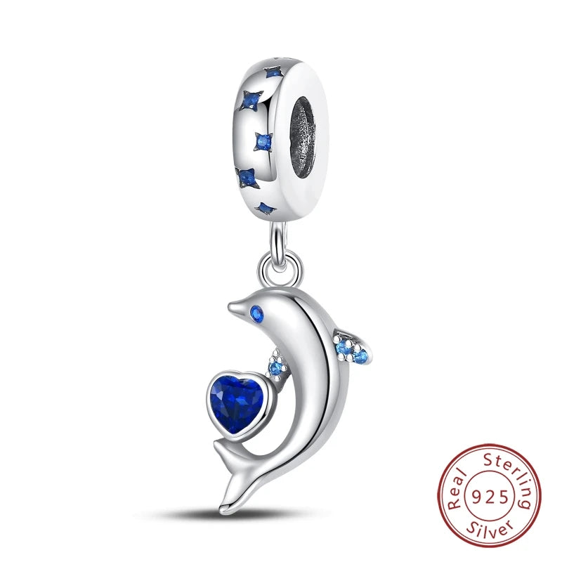 Fit Original 925 Sterling Silver Charms Beads Blue Luminous Whale Shark Seahorse Dolphin Charms For Women Fine DIY Jewelry Gifts