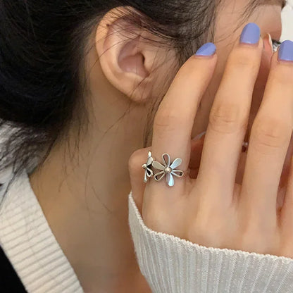 VENTFILLE 925 Sterling Silve Flower Ring for Women Gift Hollow Out Design Retro Hip Hop Versatile Jewelry Party Gift Dropship