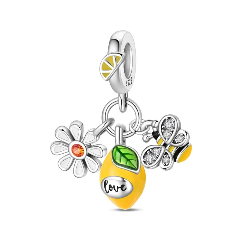925 Silver Color Strawberry Cherry Apple Avocado Fruit Charms Beads Fit Qikaola 925 Original Bracelets Fine DIY Birthday Jewelry