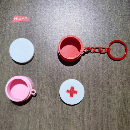 Mini Portable Plastic Pill Box with Keychain - Cross Symbol Medicine Case for Daily Use And Emergencies Sliding Capsule Holder