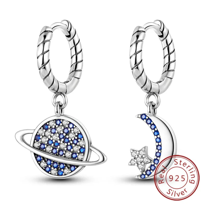 New 925 Sterling Silver Hoop Earrings Star Moon Stud Drop Earrings For Woman Party Wedding Accessories Fashion Jewelry Gift