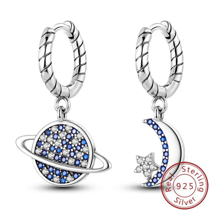 New 925 Sterling Silver Hoop Earrings Star Moon Stud Drop Earrings For Woman Party Wedding Accessories Fashion Jewelry Gift