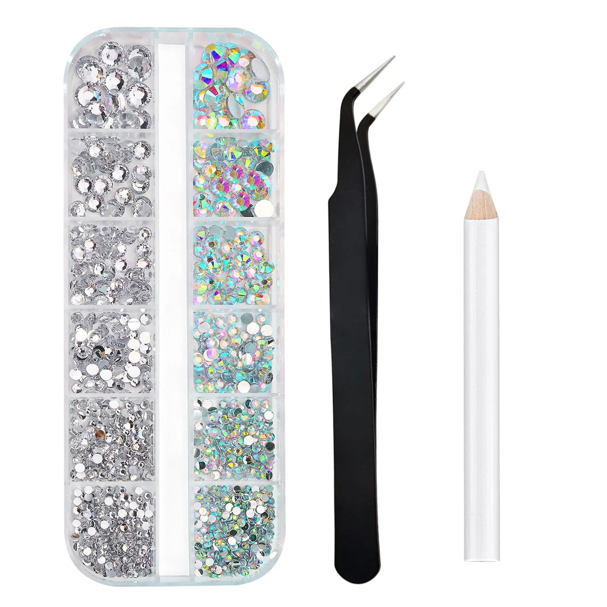 Boxed 3D Flat Back Nail Rhinestones Nail Gems Glass AB & Clear Crystal Rhinestones Kit Nail Art Charms DIY Manicure Accessories