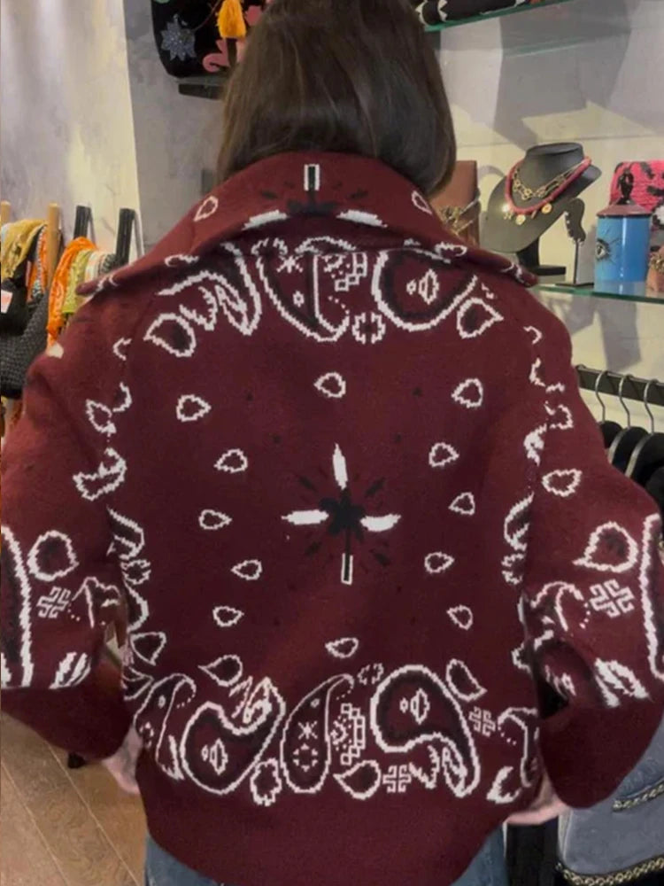 2026 Spring Loose Knit Jacquard Stand Collar Women Cardigan Zipper Full Sleeve Pockets Loose Sweater Fashion Lady Soft Knitwear
