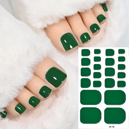 22tips Solid Bake Free Gel Toe Nail Strips Naked Color Stickers Pedicure Pink DIY Adhesive Nail Red Black Gel Manicure Poli O9R5