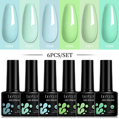 LILYCUTE 6Pcs 7ML Gel DIY Nails Polish Set Bright Pink Nail Charms Soak Off UV LED Gel Varnish Nail Art Design Accessories