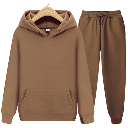 2025 New Men's Autumn/Winter Collection Solid Color Hoodie+Pants Two Piece Fashion Casual Sports Set Size s-3XL