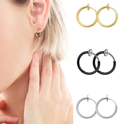 Non-Piercing Hoop Earrings Spring Ear Clip Fake Ear Hoops for Men and Women, Stainless Steel Clip on Earings 2.0*8/10mm