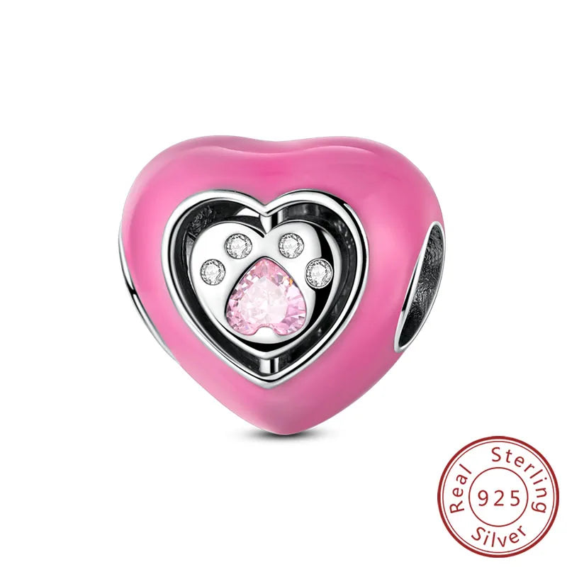 Charms 925 Sterling Silver Dog Cat Paw Print Love Pets Charms Beads Fit Original Bracelets Necklaces Pendant Women DIY Jewelry