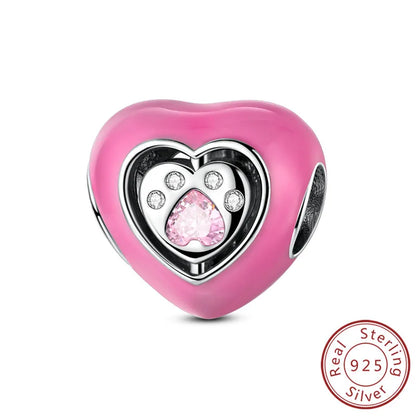 Charms 925 Sterling Silver Dog Cat Paw Print Love Pets Charms Beads Fit Original Bracelets Necklaces Pendant Women DIY Jewelry